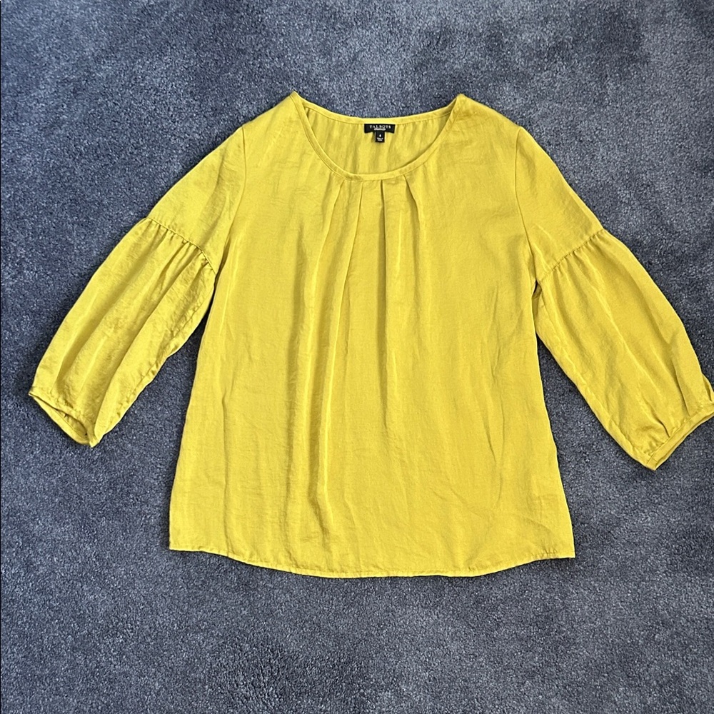Talbots Chartreuse Boho Blouse with 3/4 Sleeves. Silky Polyester. Size 4
